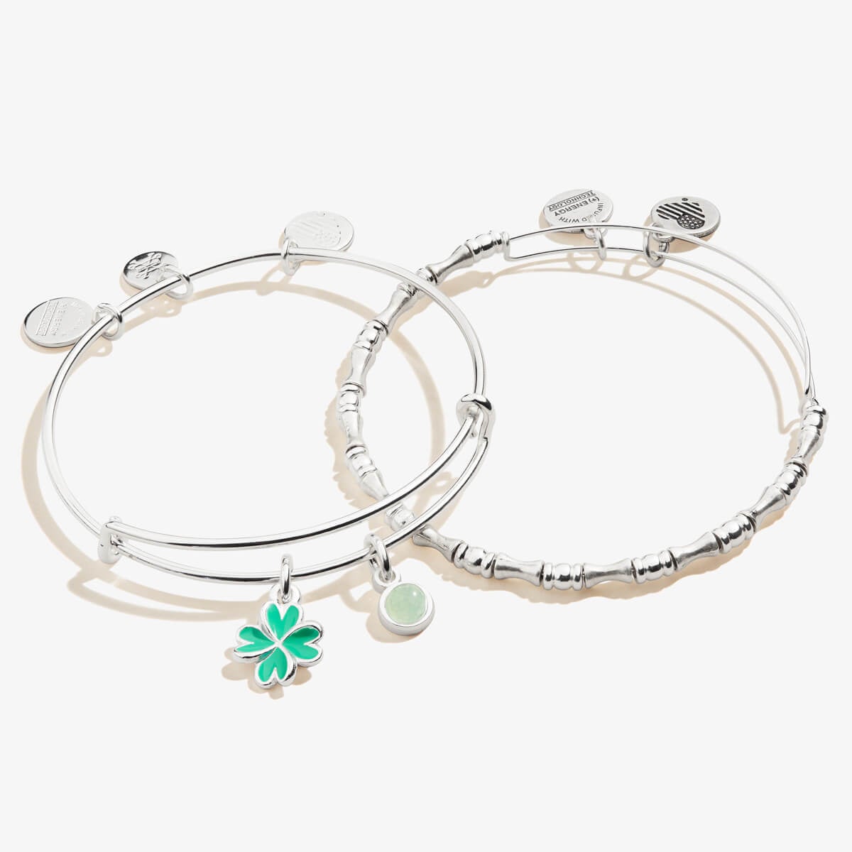 Four-Leaf Clover Duo Charm Bangles, Set of 2