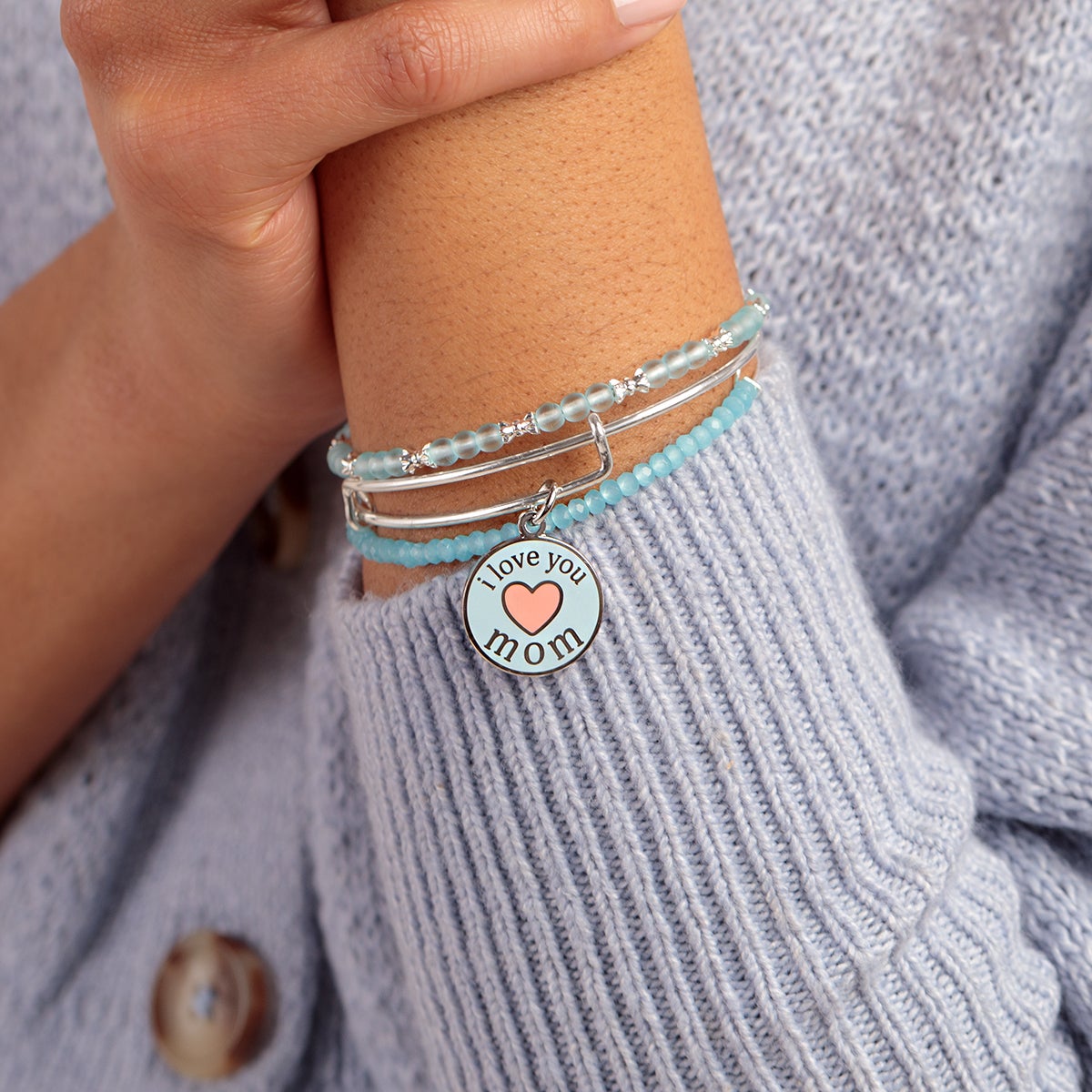 'I Love You Mom' Charm Bangles, Set of 3