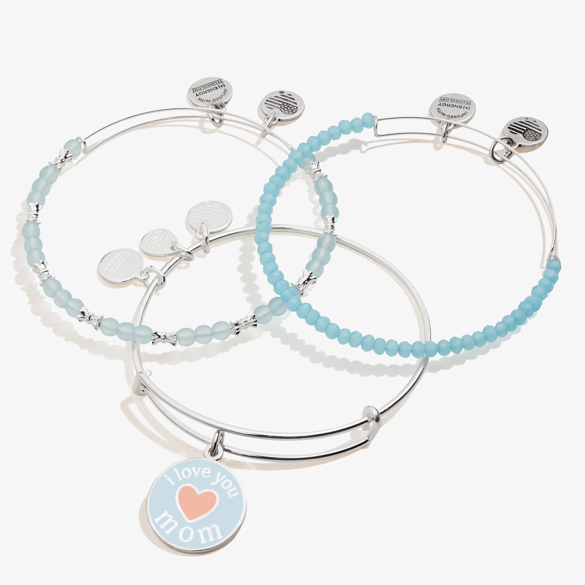 'I Love You Mom' Charm Bangles, Set of 3
