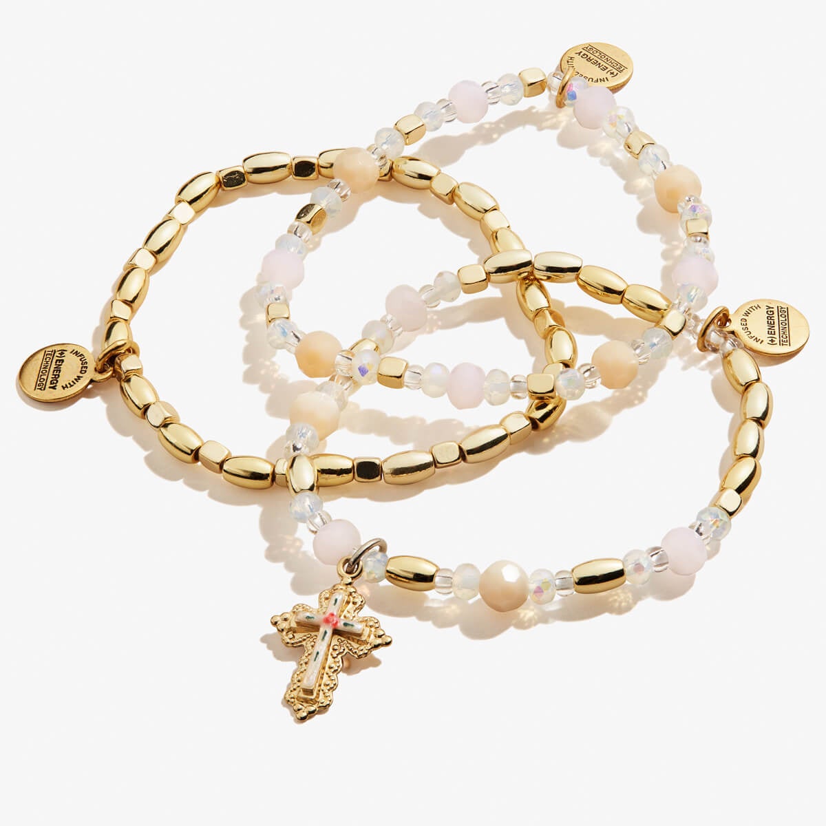 Floral Cross Stretch Bracelets, Set of 3