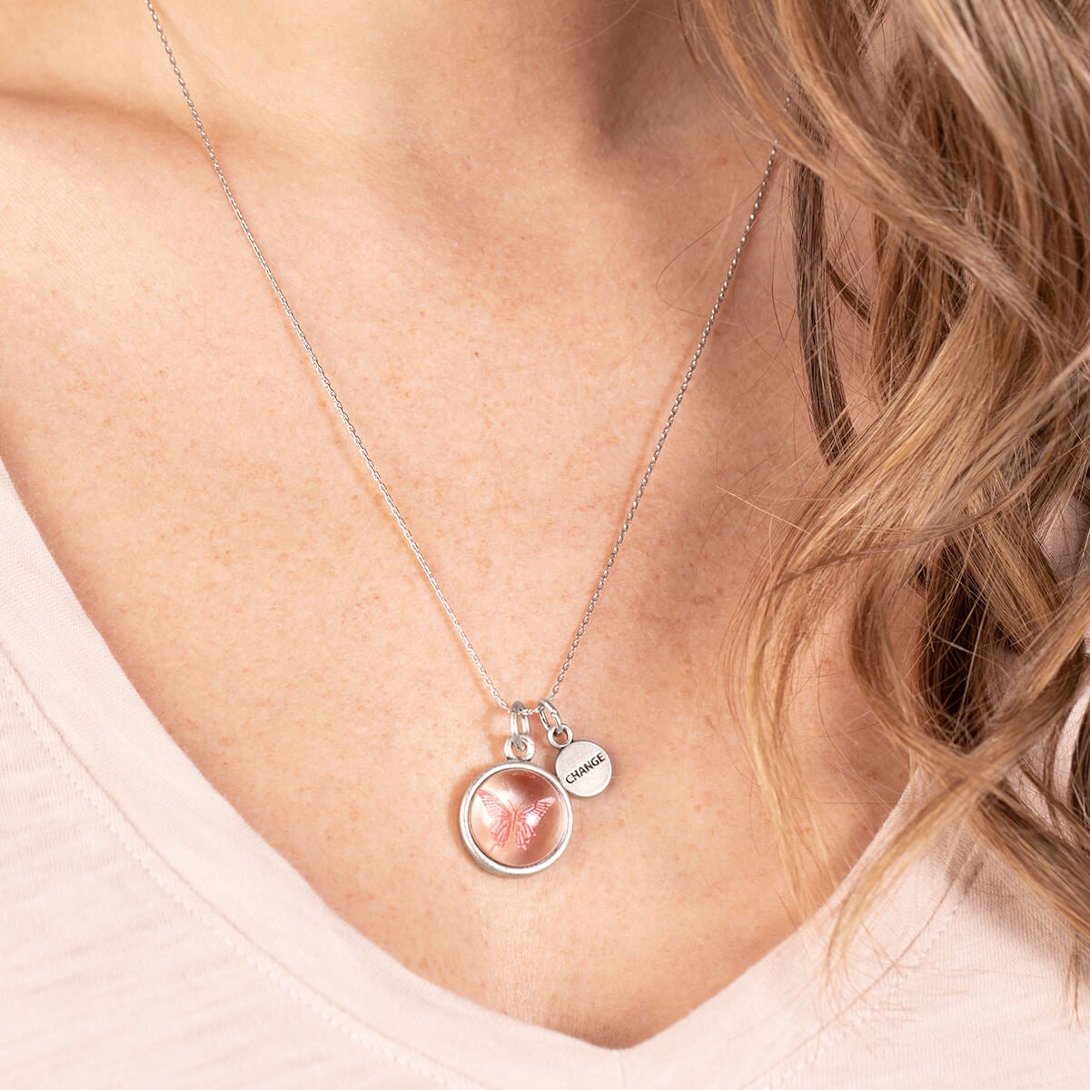 Butterfly Mantra Duo Charm Necklace