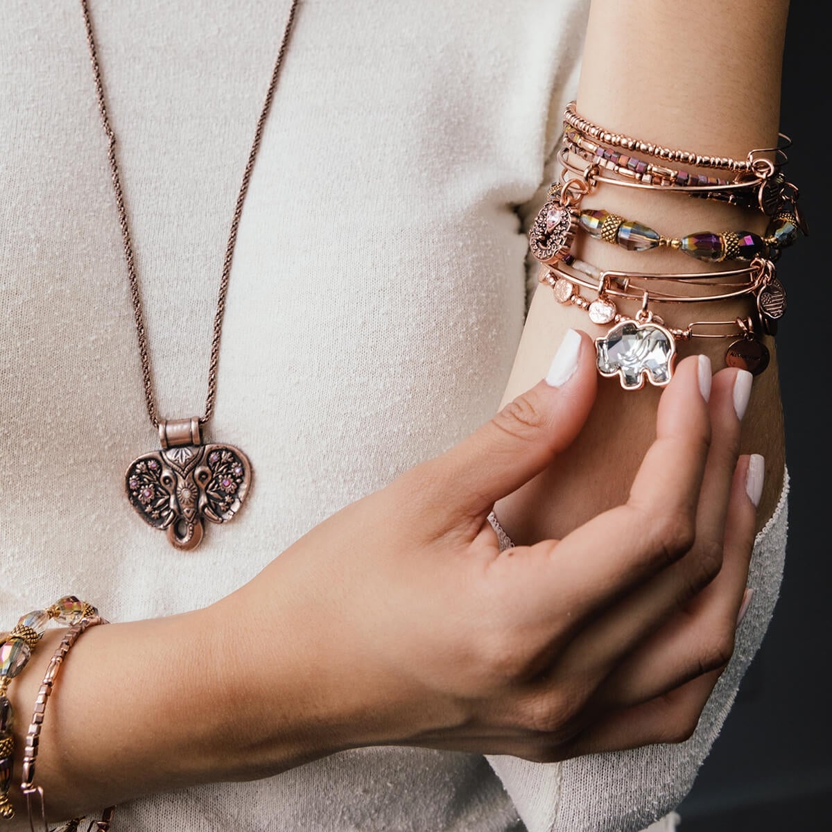 Crystal Elephant Charm Bangle