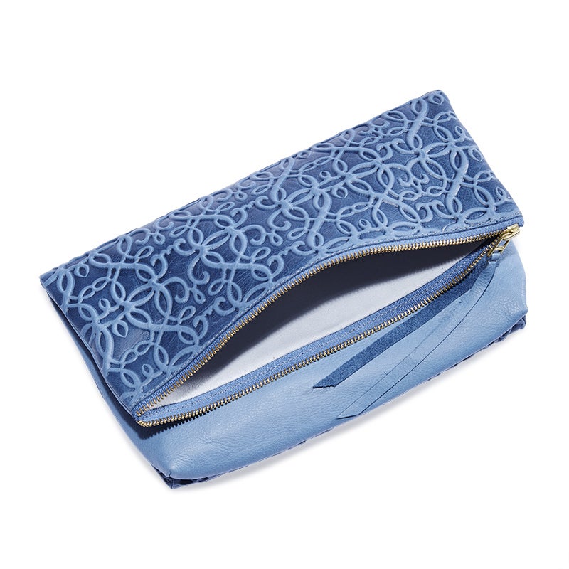 Gabriel Leather Fold Over Clutch, Tidal Blue