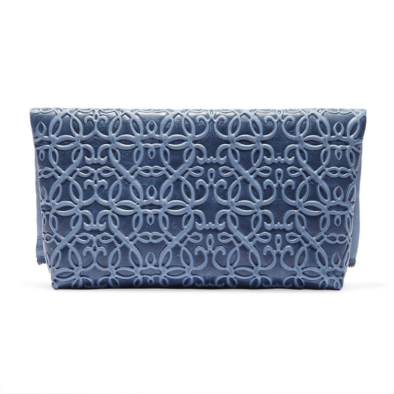 Gabriel Leather Fold Over Clutch, Tidal Blue