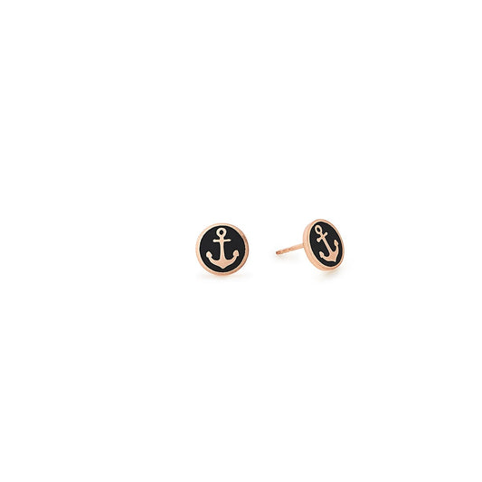 Anchor Stud Earrings, Black