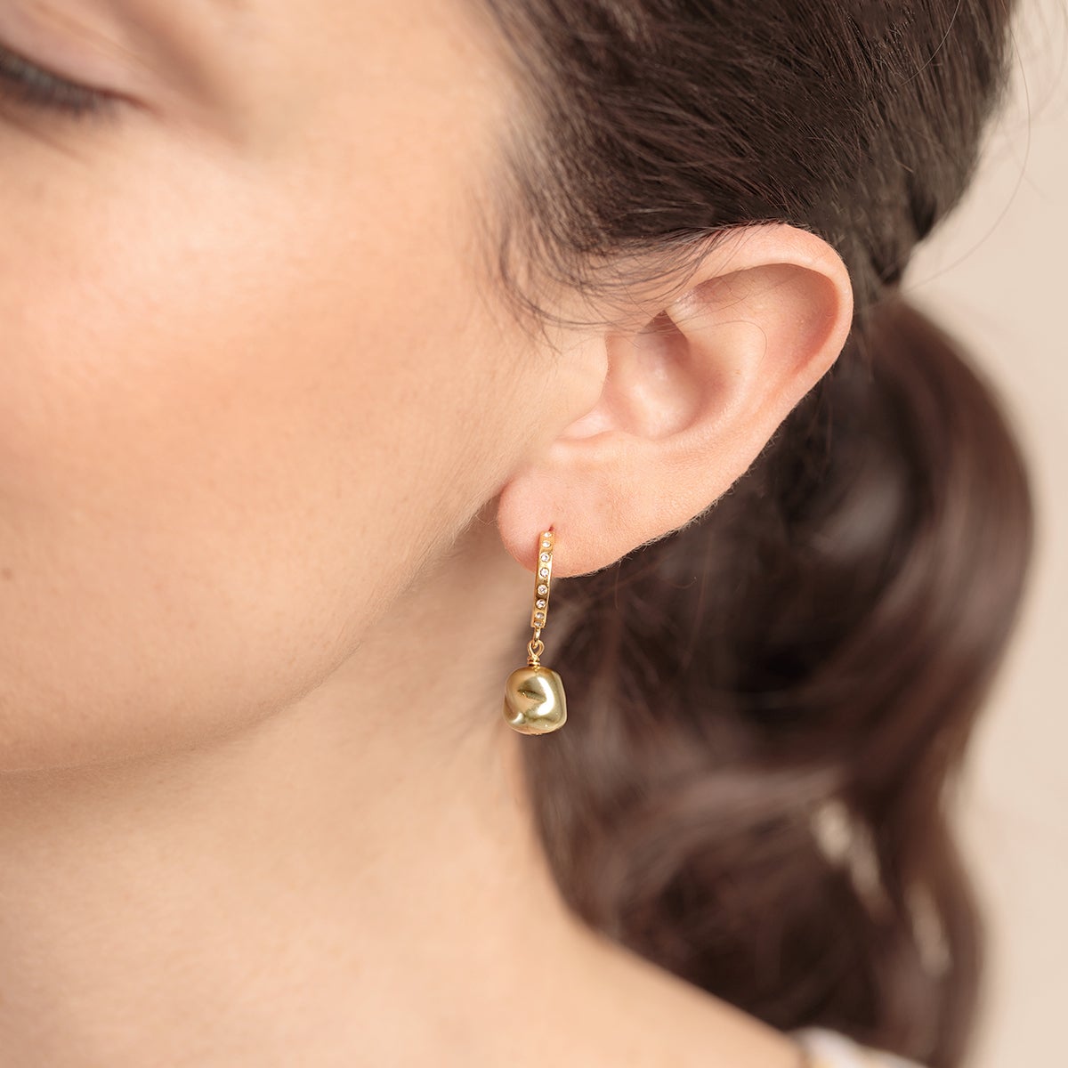 Pavé Pearl Huggie Hoop Earrings