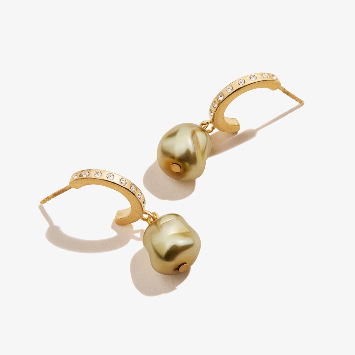 Pavé Pearl Huggie Hoop Earrings